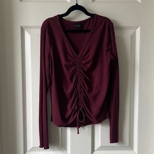 Art Class TM. Women's Long Sleeve V Neck Crop Top Drawstring Ruched Tee Shirt